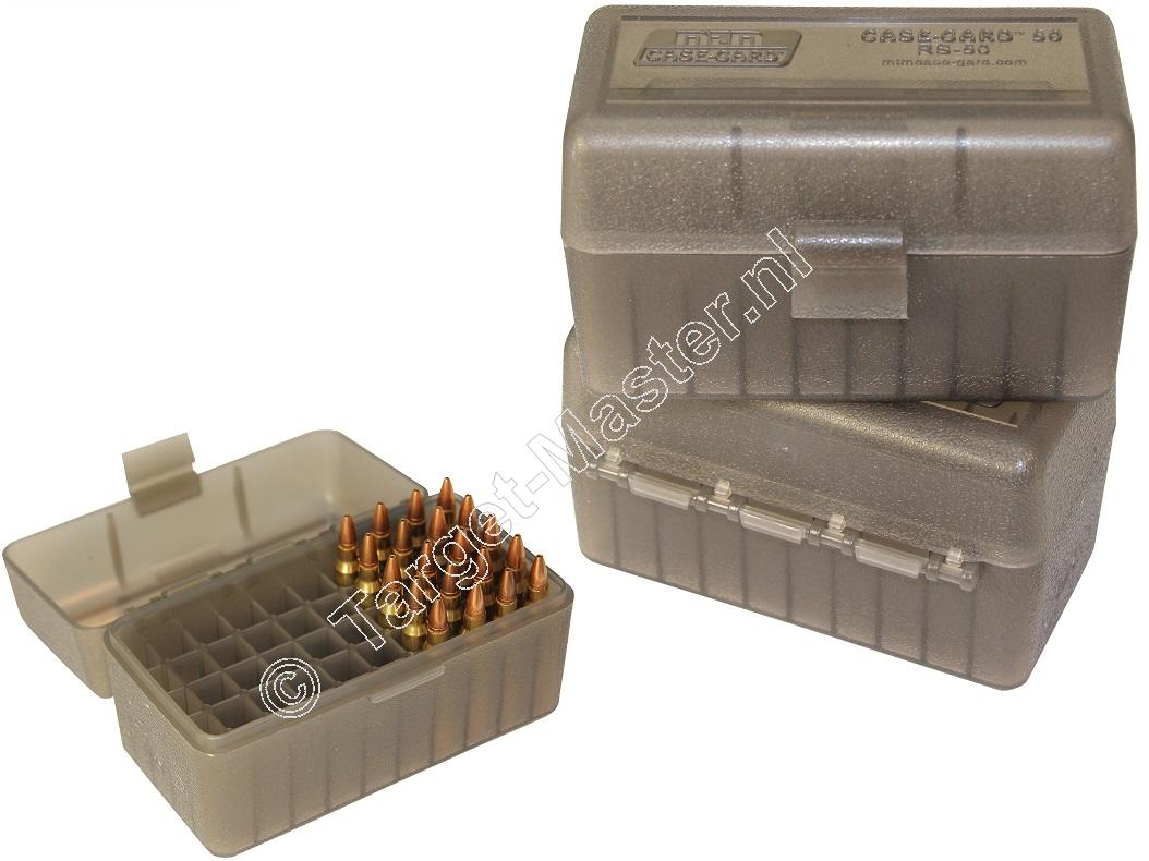 MTM RS50 Flip-Top Ammo Box CLEAR SMOKE content 50